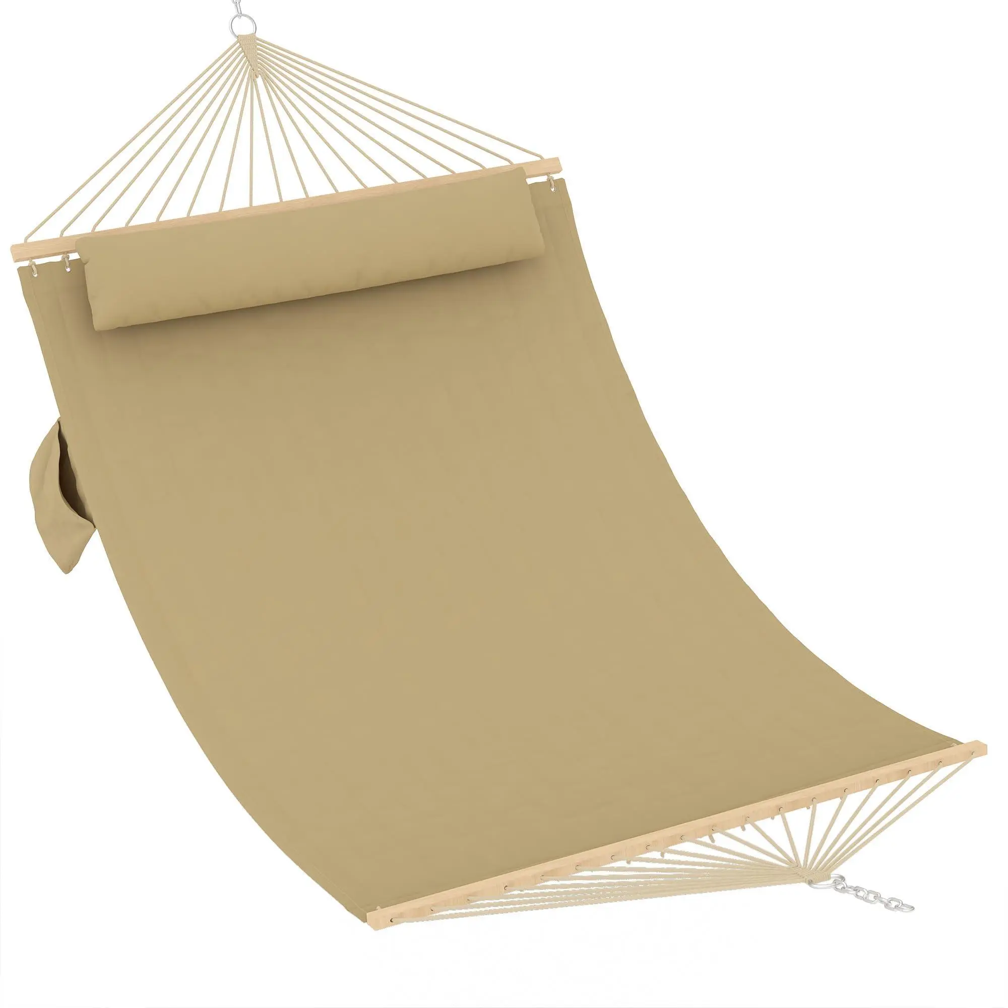 Hammock for 2 people, 350cm outdoor hammock with wooden spreader bar & removable headrest, load capacity 450kg, for garden, terrace,Brown Yellow
