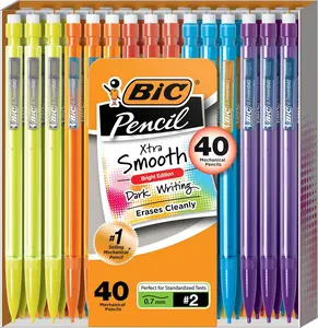 Xtra-Smooth Mechanical Pencils with Erasers (MPCE40-BLK), Bright Edition Medium Point (0.7mm), 40-Count Pack, Bulk Mechanical Pencils for School or Office Supplies