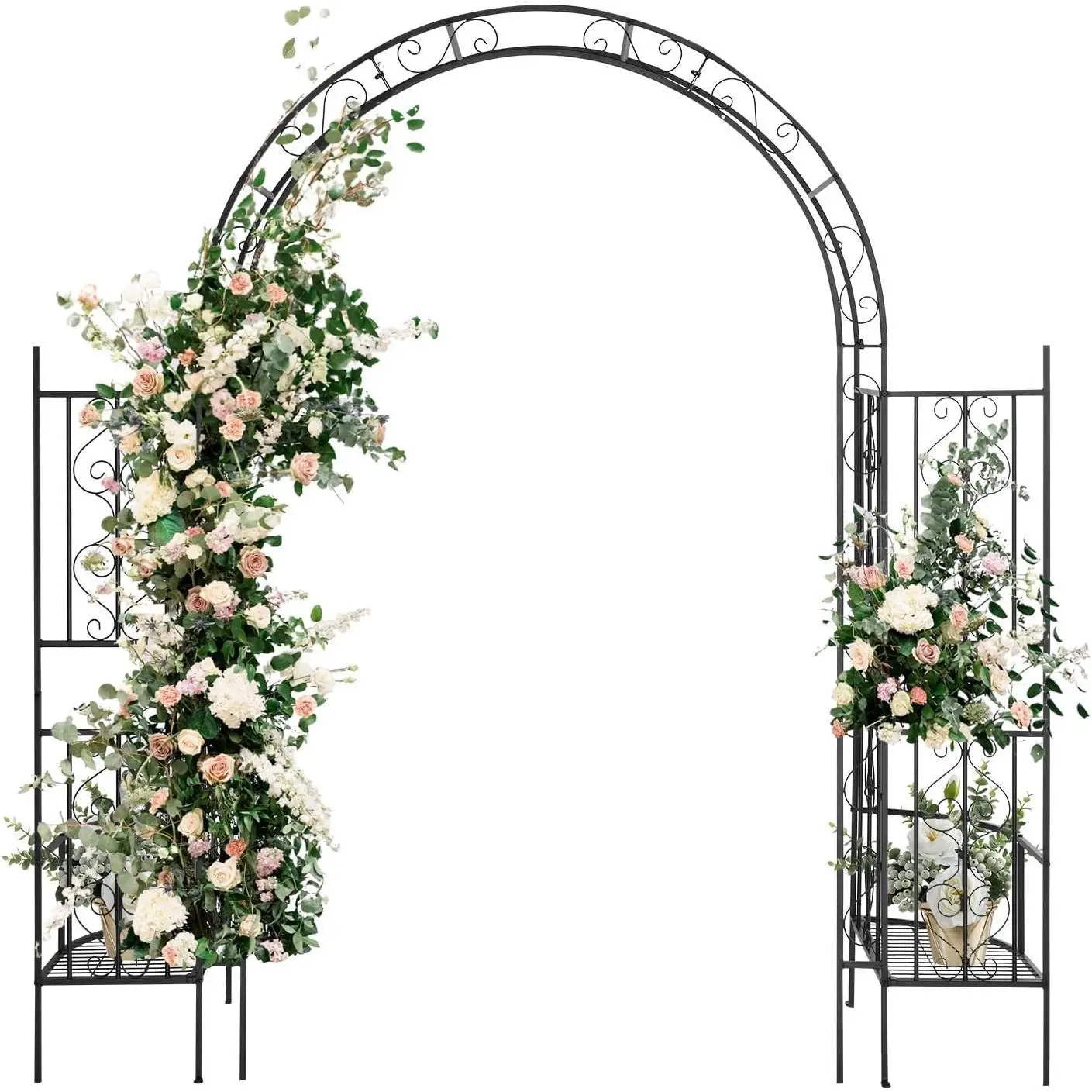 【Summervibes】Ubesgoo 7FT Garden Arch Arbor with Plant Stand, Heavy Duty Metal Arbour Archway, Decorative Frame Stand Trellis for Wedding Ceremony Party Plant Climbing Rose Vines Lawn