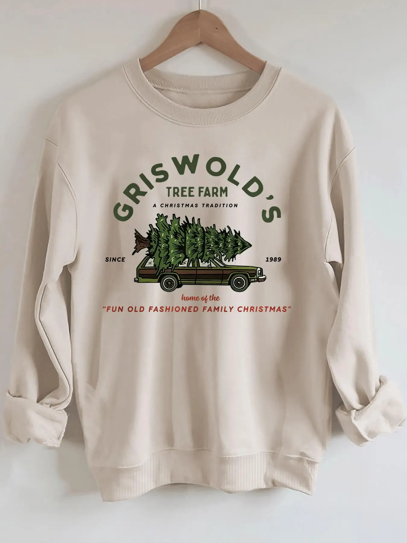 Women's Christmas Tree & Car Print Crew Neck Longsleeves Sweatshirt, Casual Fashioned Long Sleeve Thermal Lined Pullover, Women's Fall & Winter Clothe