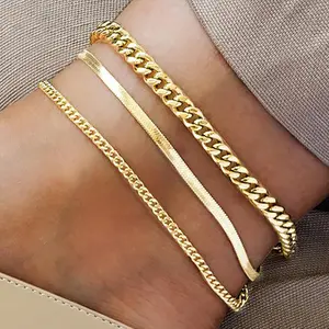 3Pcs Gold/Silver Anklets for Women Waterproof, 14K Gold Plated Ankle Bracelet Non Tarnish, Jewelry Gifts Adjustable