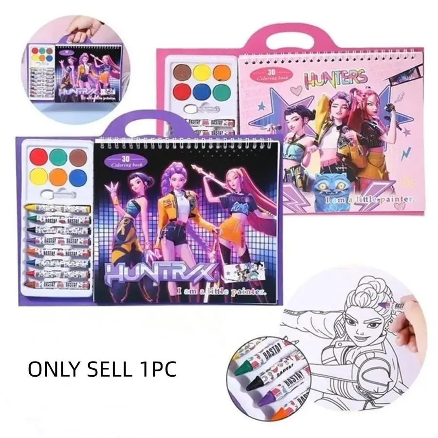 Cartoon Exorcist Girl Pattern Coloring Set, Children's Portable Crayon Watercolor Art Toolbox, Fun Drawing Activity Supplies for Boys and Girls, Ideal Gift for Children, Art School Supplies, Art Sets