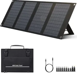 40W Foldable Solar Panel for 100-200W Power Stations, 12-15V DC & QC3.0 USB, Adjustable Kickstand, 11 Connectors for Camping RV Hiking