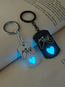 Night Glow Heart Hook Pendant Keychain Set, Cute Couple Accessories for Valentine's Day Gift, 2 Piece Lover's Charm