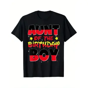 shirt merch Birthday boy aunt fun family party t-shirt-black casual short sleeve t-shirt with colorful letters and stars, perfect for celebrations, birthday party costumes_fun graphic t-shirt_, birthday shirt
