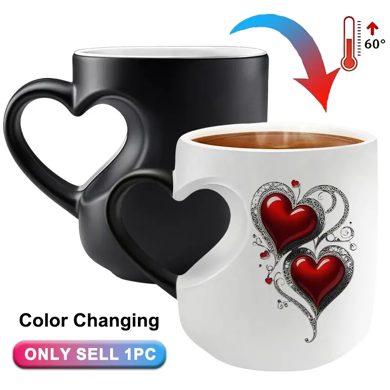 Magic Color-Changing Ceramic Mug, Heat-Sensitive Heart-Shaped Design, Perfect Romantic Gift, 11oz Tea Cup, Ideal for Valentine's Day, Birthdays, Anniversaries, Ceramic Coffee Mug, Valentines Mug, Ceramic Drinkware