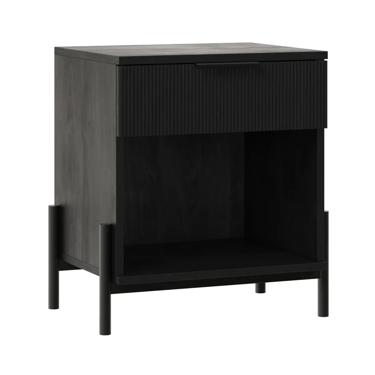 Walker Edison Modern Black Nightstand - Reeded Wood Bedside Cabinet with 1 Drawer, 23.75x15.75x22 in Indoor Furniture, Boho Nightstand
