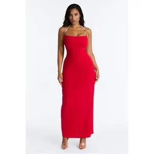 Leila Beaded Halter Maxi Dress - Red