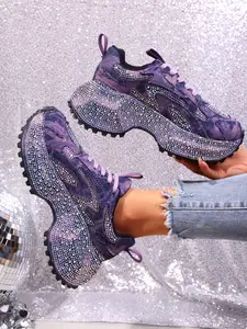 High-End Light Luxury Rhinestone Dad Shoes for Women, Trendy Spring 2026 Korean Style Breathable Casual Sports Shoes