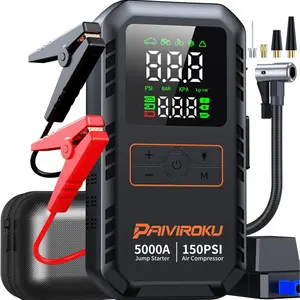 4-IN-1 Car Jump Starter with Air Compressor Peak 5000A Auto Battery Booster 150PSI Air Pump Portable Power Bank Tire Inflator usb