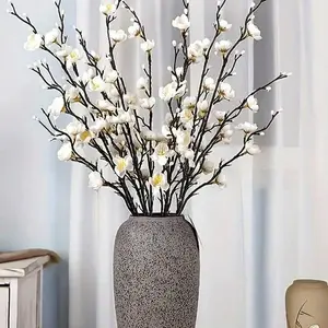 5pcs artificial plum blossom bouquet -21.65 inches high, soft textile material, realistic petals, perfect home decoration, suitable for weddings, bedrooms, kitchens, dining tables, New Year celebrations, holiday parties, Lifelike artificial flower