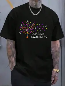 100% Cotton Grey Ribbons Support Asthma Awareness Month Graphic T-Shirt Women's Men's Graphic Tee Crew Neck summer vacation Tops