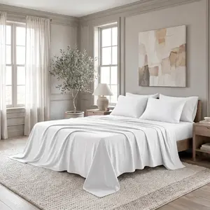 4-Piece Brushed Microfiber Sheet Set – 3-Needle Embroidery, Deep Pockets, Breathable & Cozy – Solid Color, Machine Washable – Fits Twin/Full/Queen/King – Great for Year-Round Comfort