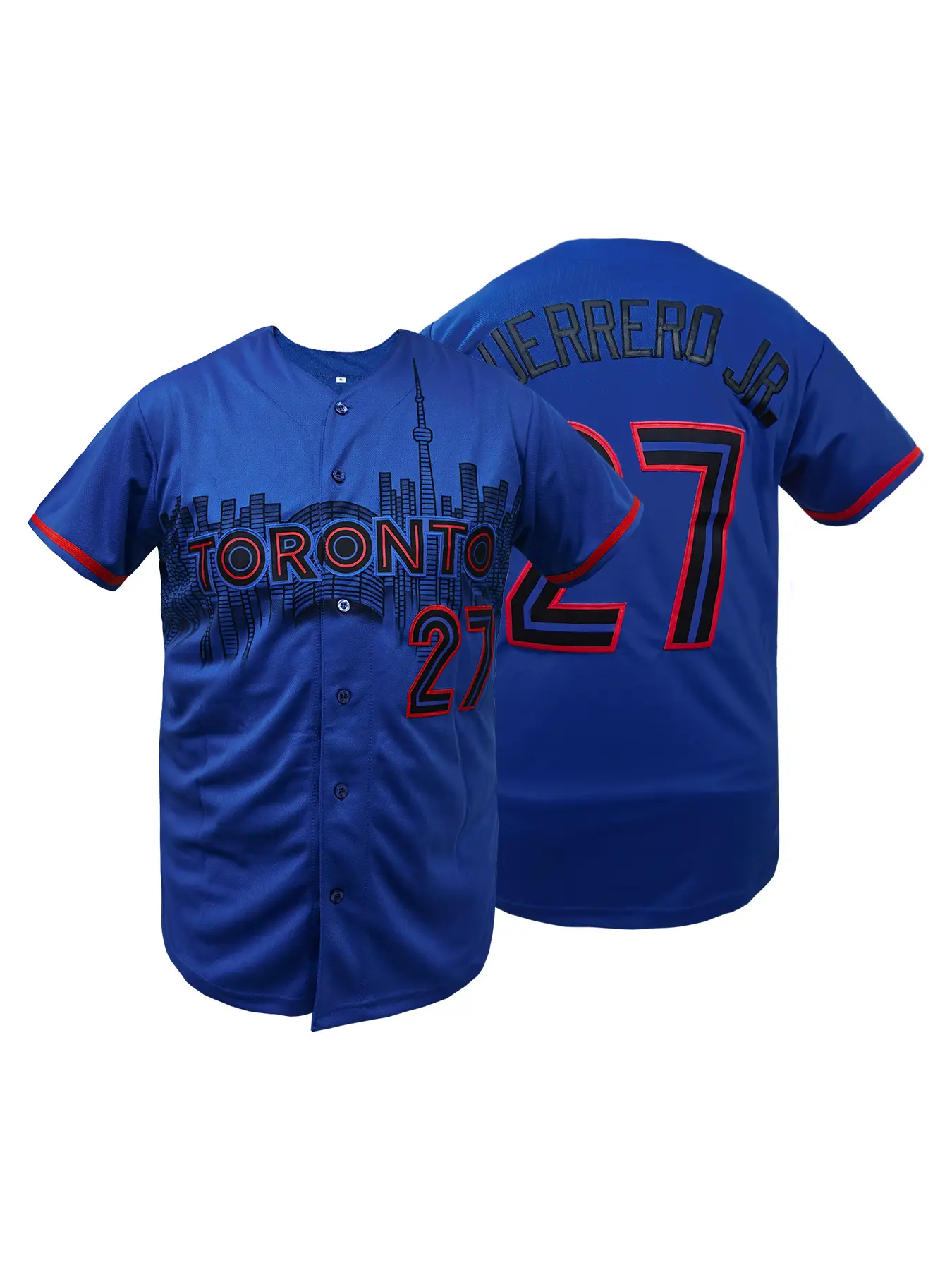 Men's Toronto #27 Embroidered Baseball Jersey Loose Fit V-Neck Short Sleeve Sports Top for Casual Wear, Outdoor Activities, Baseball Shirt