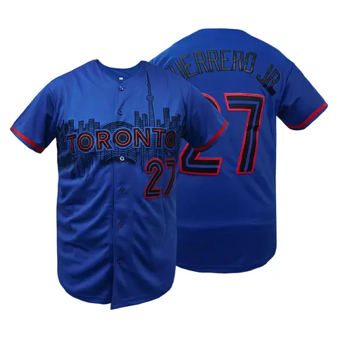 Men's Toronto #27 Embroidered Baseball Jersey Embroidery Sportswear Loose Fit V-Neck Short Sleeve Sports Top for Casual Wear, Outdoor Activities