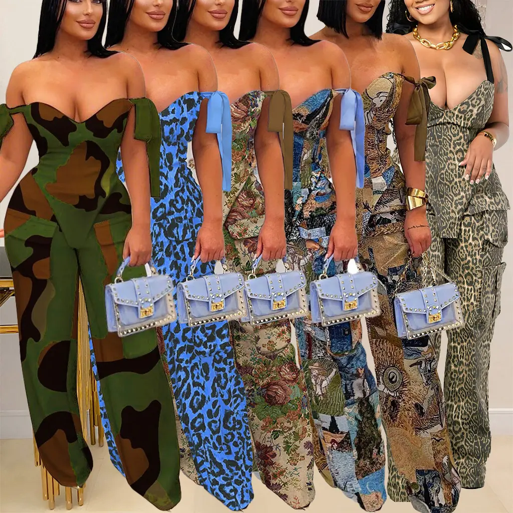 Women's Printed Oil Painting Pattern Clothes Set, Long-Sleeve Drawstring Multi-Pocket Pants Set