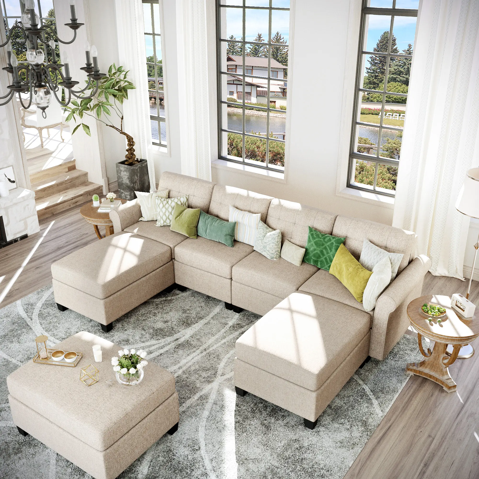PHI VILLA Convertible Sectional Sofa for Living Room with Hidden Storage Furniture Couches Home Lounge Modern Comfy Design Custom Aesthetic Interior