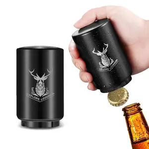 Stainless Steel Automatic Beer Bottle Opener with Magnetic Cap, One-Handed Lid Opening Spring Loaded Push&Pop Opener for Home/Bar/Kitchen Utensils