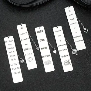 Stainless Steel Bookmark, 5 Counts/set Creative Fashion Bookmark with Chain, Reading Bookmark for Home School Office, Gift for Book Lovers, Book Accessories
