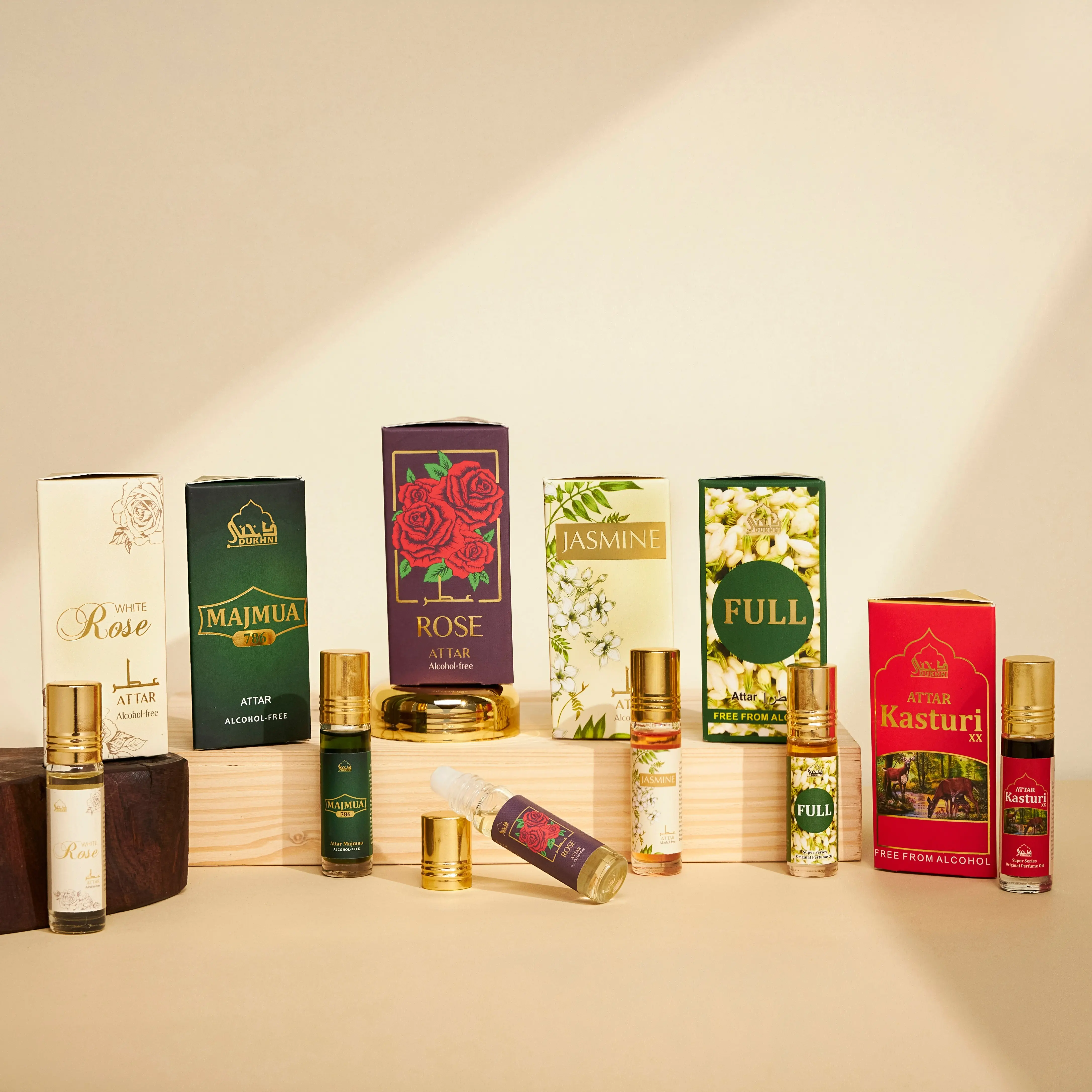 Dukhni Floral Attar Oil Set - 6x 6ml Alcohol-Free Assorted Scents Roll-On, Concentrated Perfume Oil, Ultra Concentrated Perfume for Personal Use, Beauty Collection, Long-Lasting