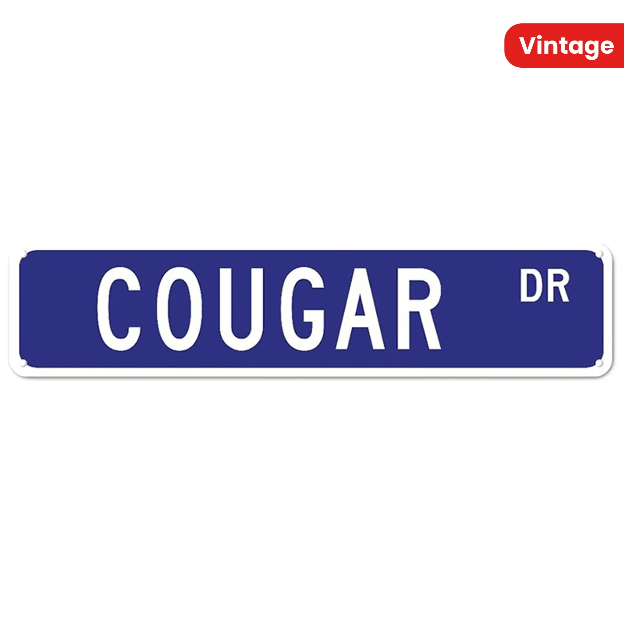 Vintage "Cougar DR" Metal Sign - 4x16 Inch, Retro Blue Aluminum Wall Decor with White Lettering, Perfect for Home, Kitchen, Garden, Yard & Coffee Shop Display, Indoor Signage | Retro Wall Art | Aluminum Sign, Metal Wall Art Decor