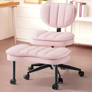 【Luxury Soft Corduroy】Ergonomic Cross Legged Chair, 360° Swivel Meditation Chair with Wheels, Height Adjustable Seat for ADHD, Strong Lumbar Support, Chic Home Office Furniture, Stripe Corduroy,  pink