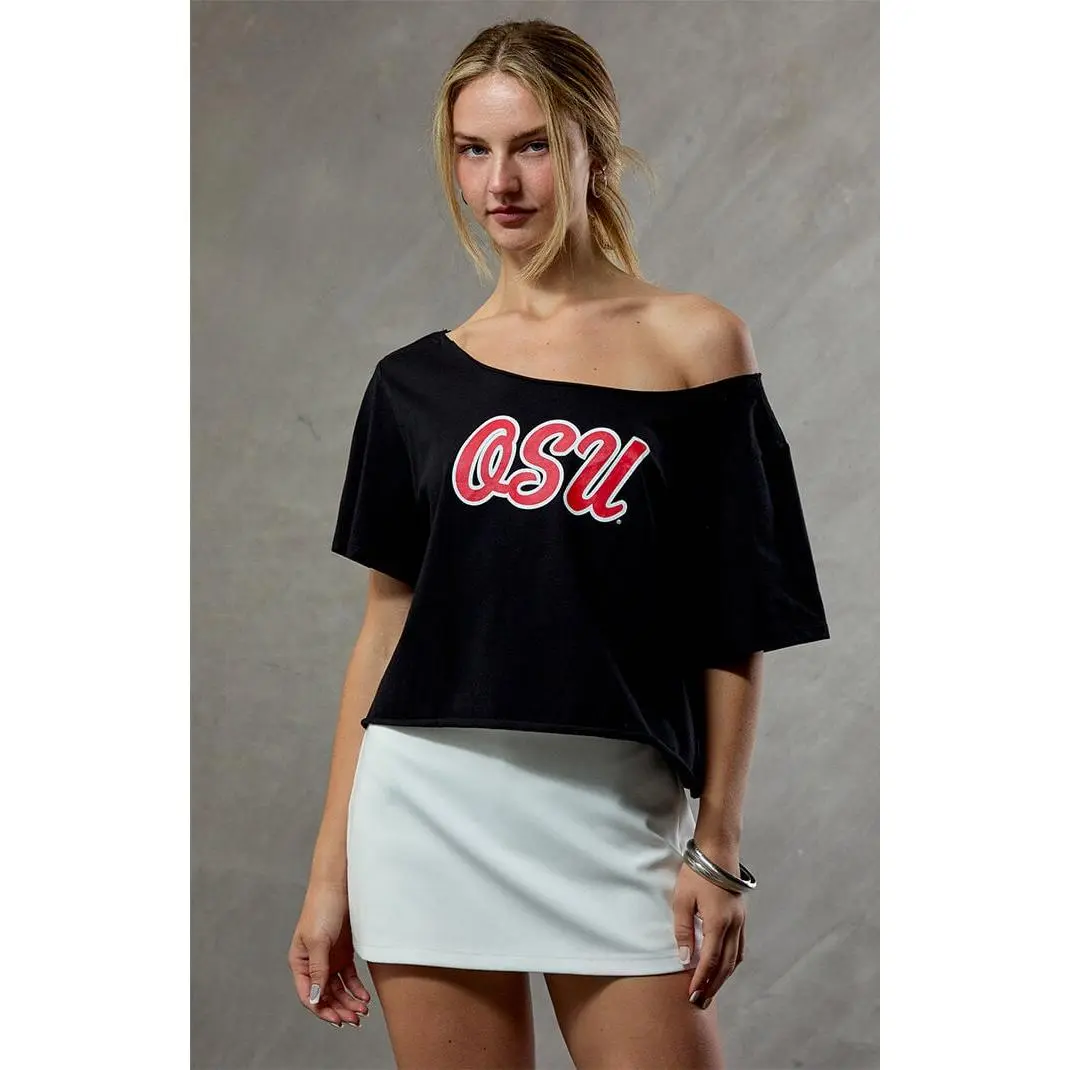 WILD COLLECTIVE Women's Ohio State Off-The-Shoulder Oversized T-Shirt
