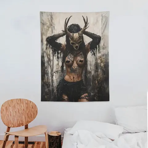 Gothic Dark Romance Wall Tapestry, Aesthetic Bookish Bedroom Decor, Antlered Goddess Dark Academia Wall Art, Moody Fantasy Book Lover Gift, Smutty BookTok Reading Nook Backdrop