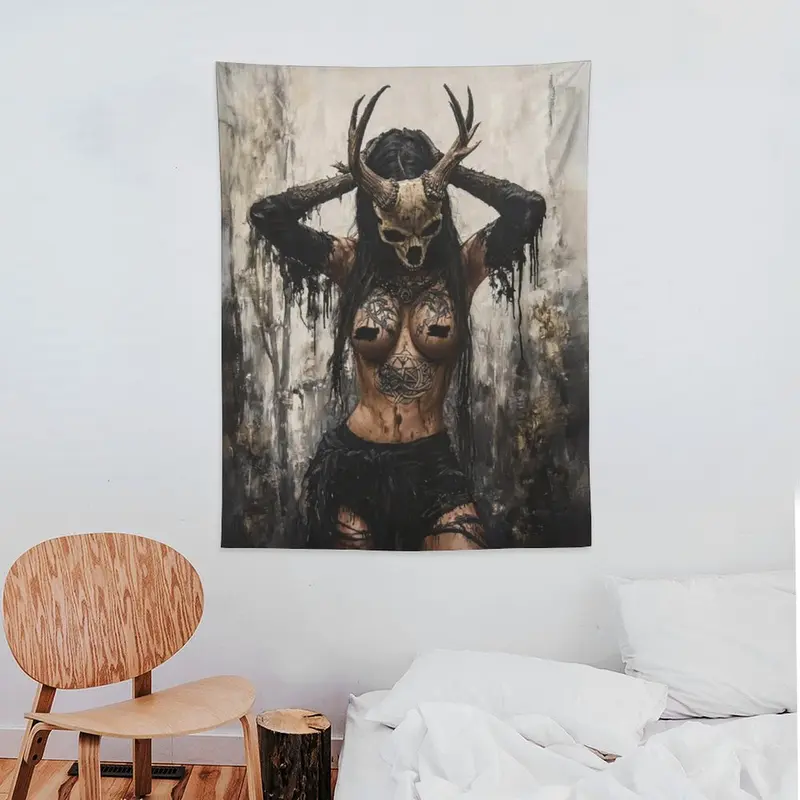Gothic Dark Romance Wall Tapestry, Aesthetic Bookish Bedroom Decor, Antlered Goddess Dark Academia Wall Art, Moody Fantasy Book Lover Gift, Smutty BookTok Reading Nook Backdrop