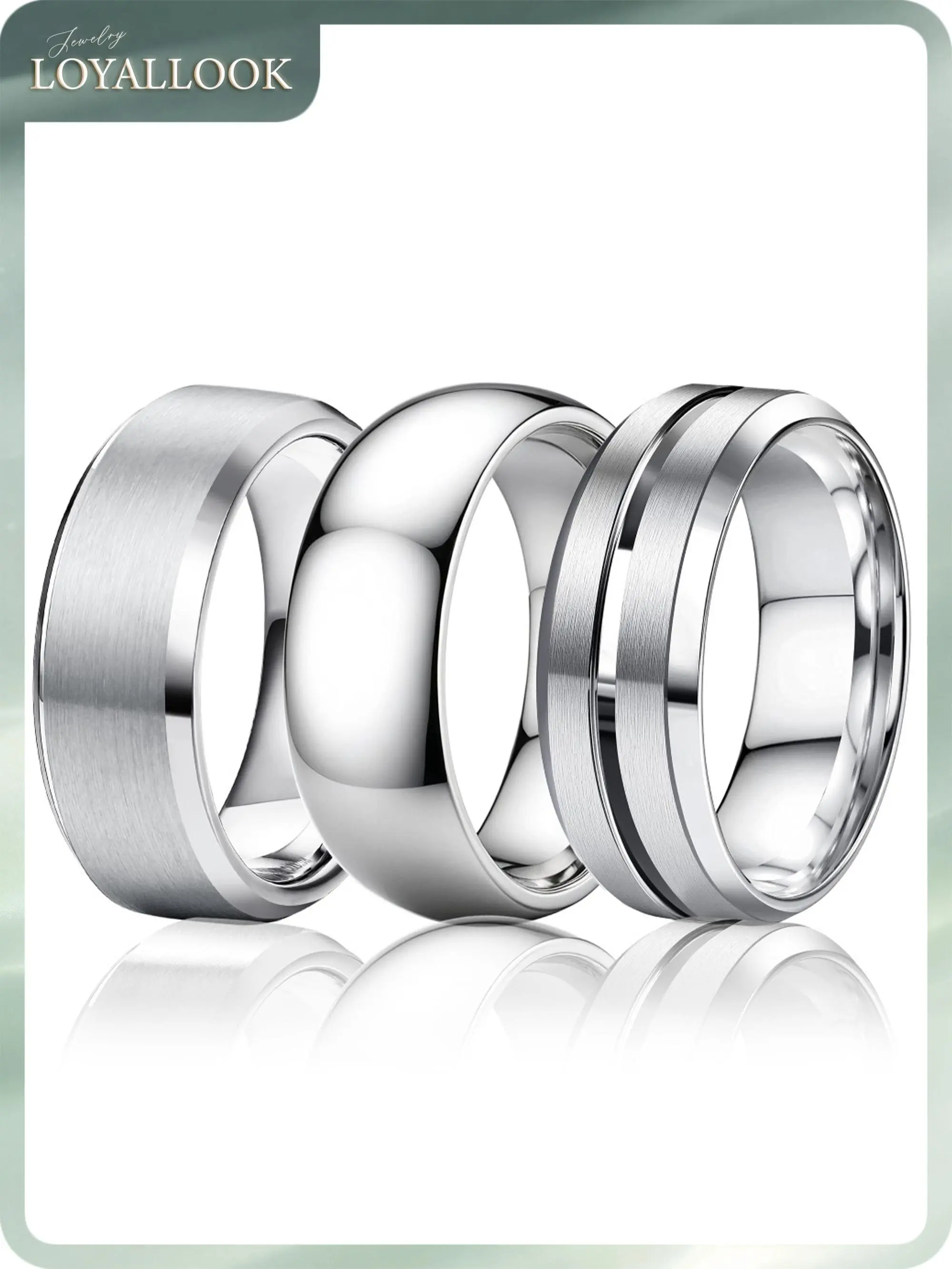 LOYALLOOK Mens Wedding Band Stainless Steel Rings for Men Women Gold Black Silver Cool Simple Promise Engagement Ring Set Jewelry Gift Comfort Fit 6-14 8MM Anillos Para Hombre 3 Pcs