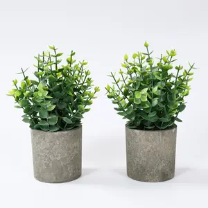 2 Pack Small Fake Plants Eucalyptus Potted Artificial Plants for Shelf Desk Home Bathroom Farmhouse Room Coffee Table Decor