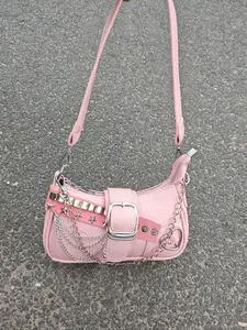 Vintage Y2K Style Women's Shoulder Bag, Crossbody Chain Bag, Star Chain Design, Detachable Strap, Zip Closure, Casual Handbag for All Seasons