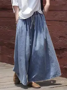 Women's Denim Wide Leg Pants, Casual Comfy Trousers for Daily Wear, Ladies Bottoms for All Seasons