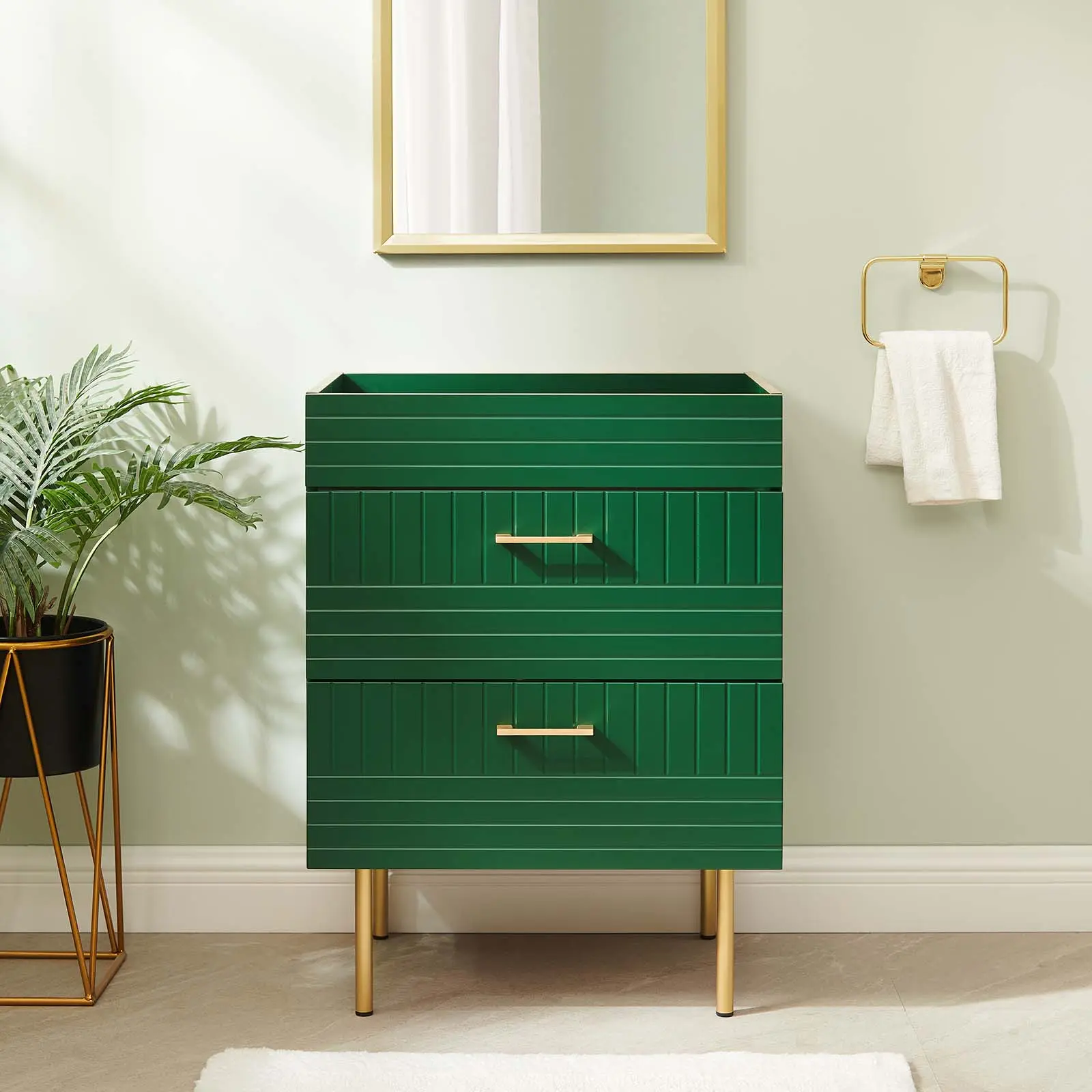 Modway Daybreak 24" Green Modern Bathroom Vanity Cabinet - Wood & Metal Bathroom Storage Cabinet, Space-Saving Storage Organizer (Sink Basin Not Included)