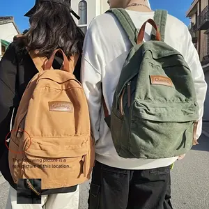 Vintage Washed Canvas Backpack - Stylish Black College Bag with Adjustable Straps, Multiple Compartments for Books & Travel Essentials, Durable Polyester Lining, Zip Closure, Perfect for College Students, Travel Backpack