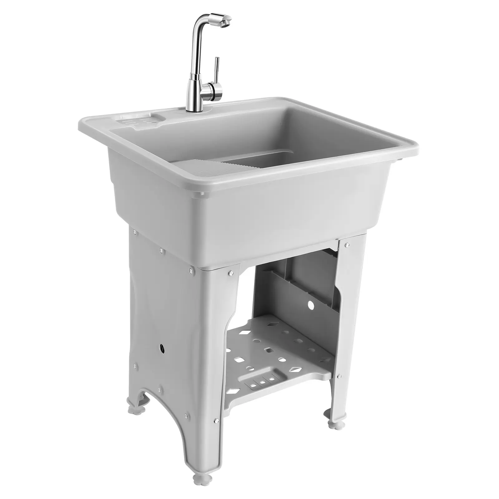 Freestanding Utility Sink Laundry Tub with Washboard 200kg Capacity Storage Shelf for Garage Backyard Cleaning