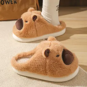 Capybara Plush Slippers for Women Men Cute Fuzzy House Slippers Non-Slip Warm Thick Sole Slippers Soft Cozy Fashion Indoor Slippers for Fall Winter Spring Home Use