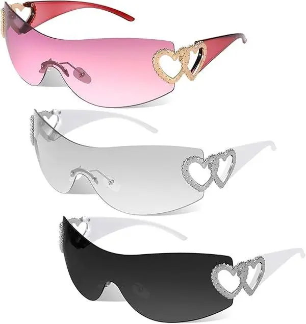 3 PCS Rimless Sunglasses Women Men, Trendy Shield Wrap Around Sunglasses Fashion Frameless Sun Glasses
