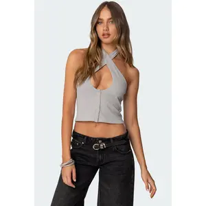 Reissa Criss Cross Halter Top