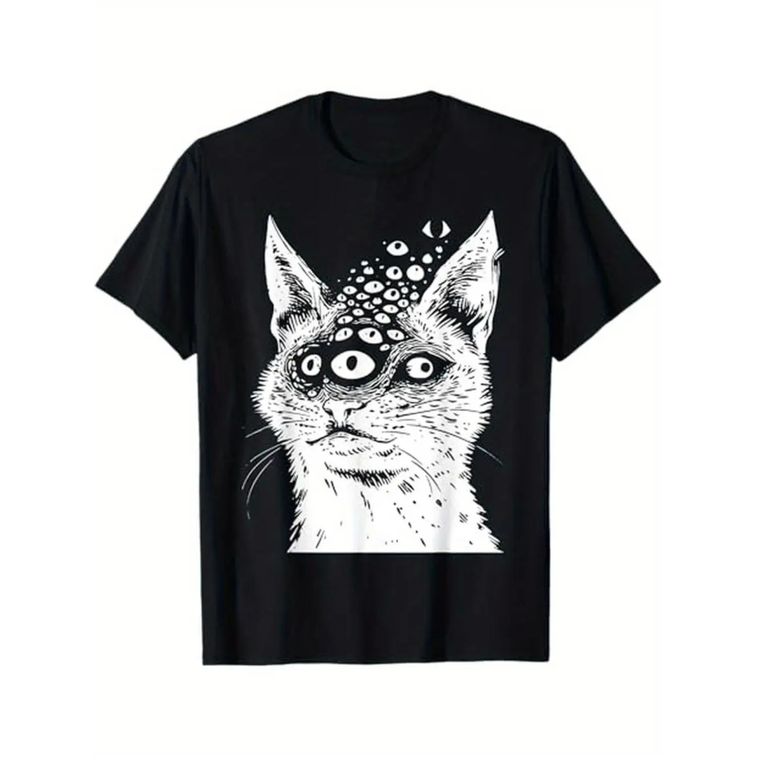 Gothic Crew Neck T-Shirt, 100% Cotton Alt Clothing for Men and Women, Weirdcore Creepy Cat Graphic, Machine Washable, All Sizes, Alt Clothing Women, Do Not Bleach, S, 4Xl, 2Xl, Normal Type, Tops, Customized, Shortsleeve