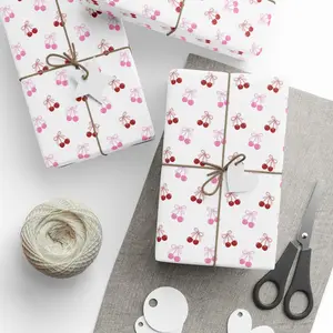 Coquette Bow Cherry Girly Gift Wrapping Paper - Aesthetic, Chic, Vintage, Trendy Cute Design