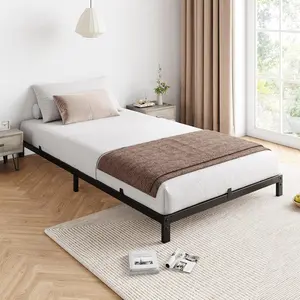 8 Inch Twin Bed Frame, Low Profile Twin Metal Platform Bed Frame Support Mattress Foundation, Noise Free, Easy Assembly, Black