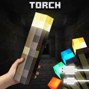 Pixel Game Torch Light 4-Color LED Night Light Handheld or Wall-Mounted USB Rechargeable Perfect Gift for Gamers Kids' Room Decor & Cosplay 11 Inches Iconic Design