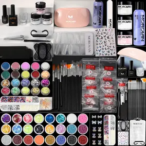 Morovan 3 Colors Acrylic Elysium Nail Kit Elysium Series for Beginners with Glitter Powder X-strength Primer UV Lamp for Nail Extension Complete DIY Starter Acrylic Nail Supplies Set