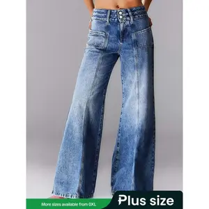 【 Plus Size 】 Solid color high waisted elastic jeans, casual and comfortable denim pants, all season women's underwearRAIMENTRY