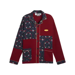 PUMA Mens Hoops X Polar Express Pajama Button Up Shirt Casual Tops Casual - Blue