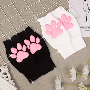 3D Silicone Cat Paw Gloves Cute Plush Kitty Fingerless Warm Party Gloves for s and Friends