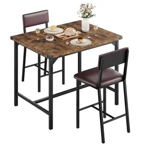 3-Piece Dining Table Set for 2, Counter Height Table with 2 Upholstered Bar Stools, Backrest & Footrest, Kitchen Table Set with Corner Protector for Small Space Apartment