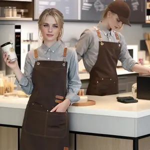 Khaki Professional Waterproof Kitchen Cooking Apron - Unisex Apron with Pockets for Restaurant Waiters, Daily Cleaning Uniform