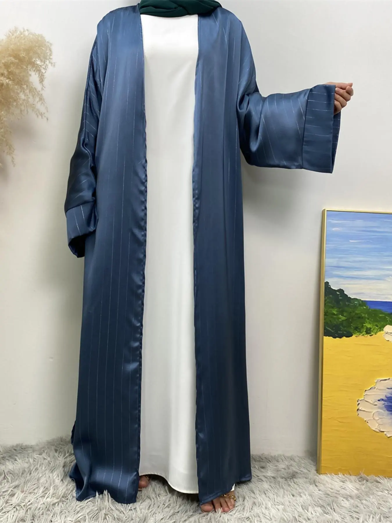 Women's Solid Batwing Sleeve Open Front Abaya, Modest Long Sleeve Long Dress for Spring & Fall, Women's Islamic Clothing for Daily Wear